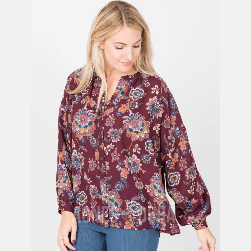 Agnes & Dora Peasant Top Long Sleeve Berry Gold New With Tags